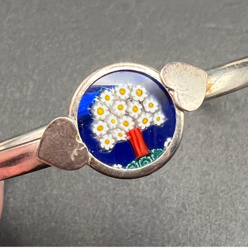 Vintage Art Glass Bracelet Silver Plated Blue Millefiori Tree Italy‎ 6.75"